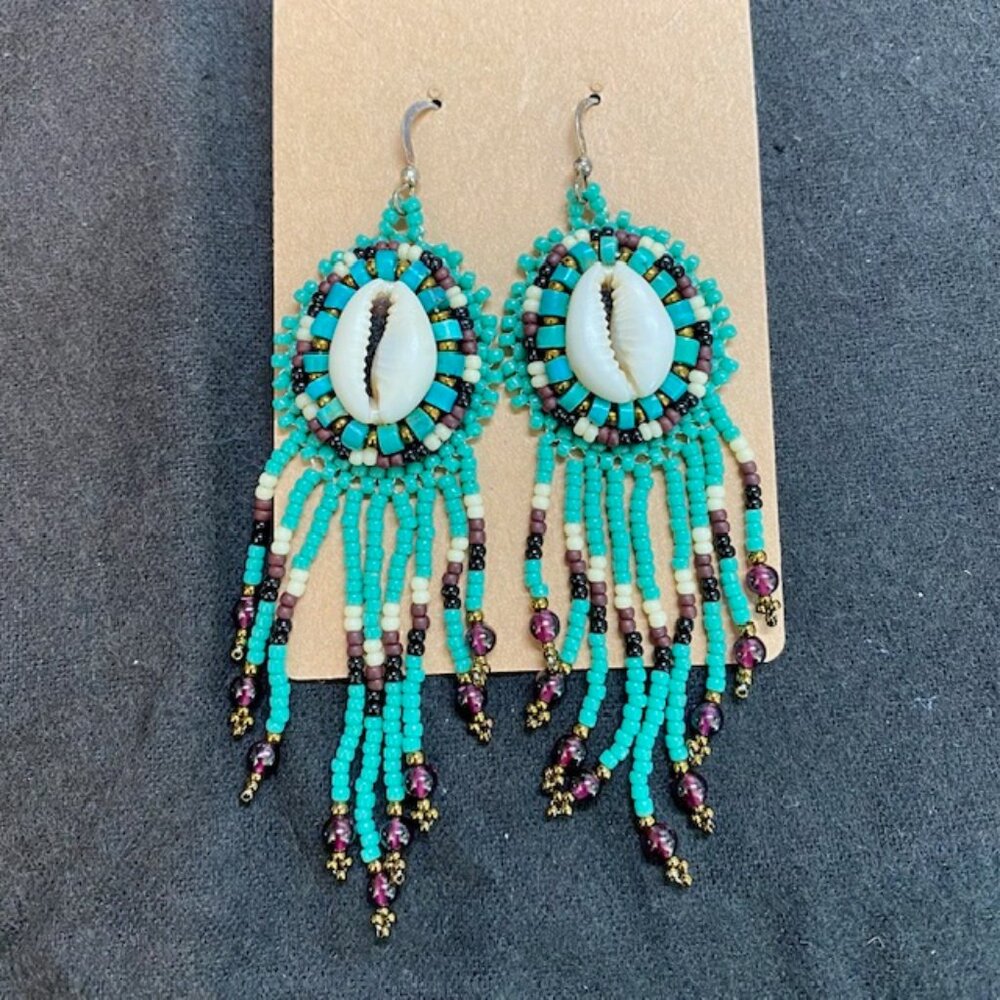 Beaded Dangling Earrings with Shell